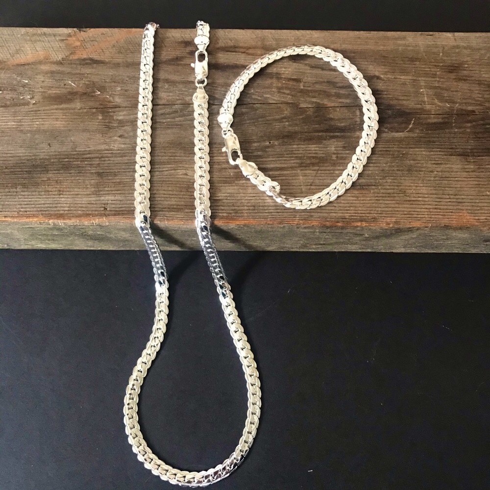 New S925 Sterling Silver Snake Chain & Bracelet Set - Men Women